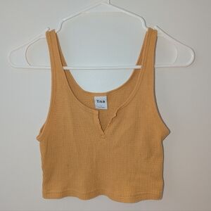 TNA Cropped Yellow Waffle Knit Top